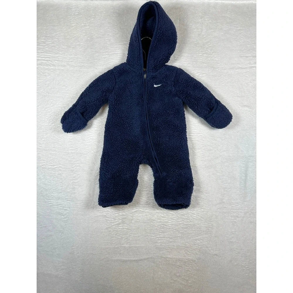 Nike Sherpa Fleece Bunting Baby 3M Navy Blue Hooded One Piece Footed